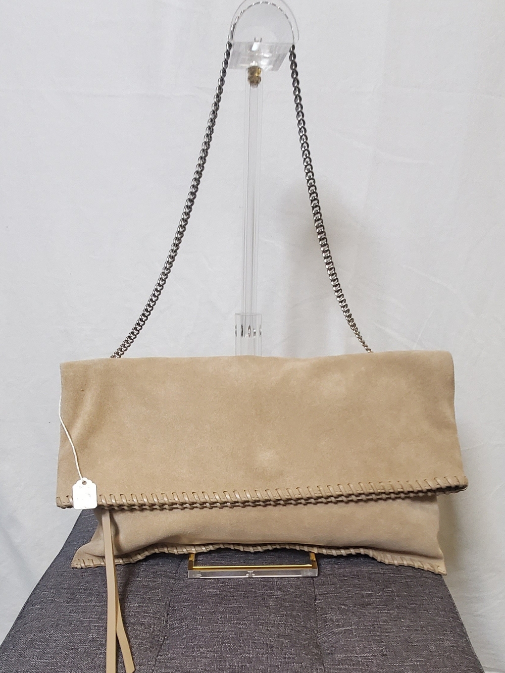 NWOT AllSaints Fleur De Lis Suede Foldover Shoulder Bag/Clutch